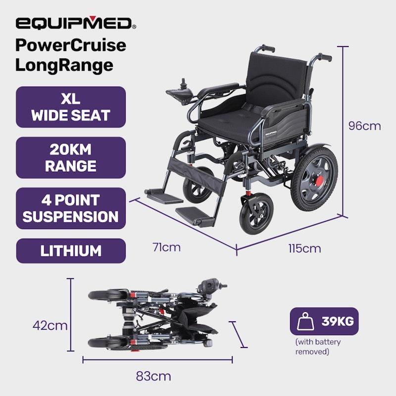 Load image into Gallery viewer, Equipmed Electric Folding Wheelchair, Wide Bariatric Chair Seat, Comfortable for S-XL, Long Range, Lithium Battery Black
