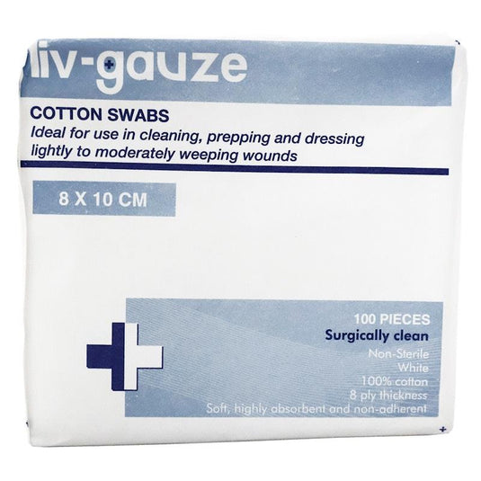 Livingstone Gauze Swabs 8 Ply Cotton Non-Sterile 8x10cm 100 Pieces/Box