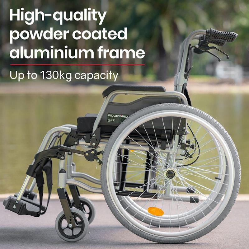 Load image into Gallery viewer, Equipmed 24 Inch Folding Wheelchair Alloy with Brakes Black

