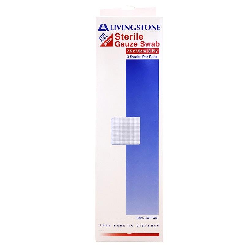 Load image into Gallery viewer, Livingstone Gauze Swabs 8 ply Cotton Sterile 7.5 x 7.5cm 100 Pieces/Box

