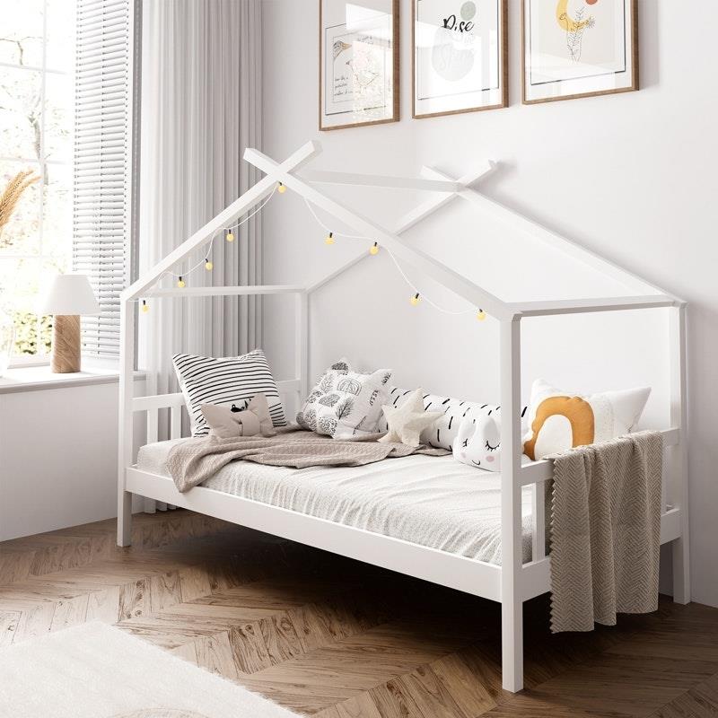Load image into Gallery viewer, Oikiture Bed Frame Wooden Base Kids Single Timber House Beds White 1unit
