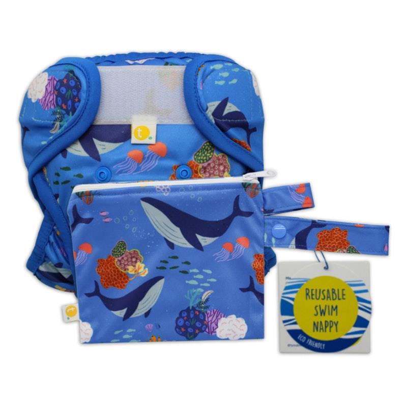 Load image into Gallery viewer, tyoub x Suki McMaster Adjustable Reusable Swim Nappy and Wet Bag - Whales One Size
