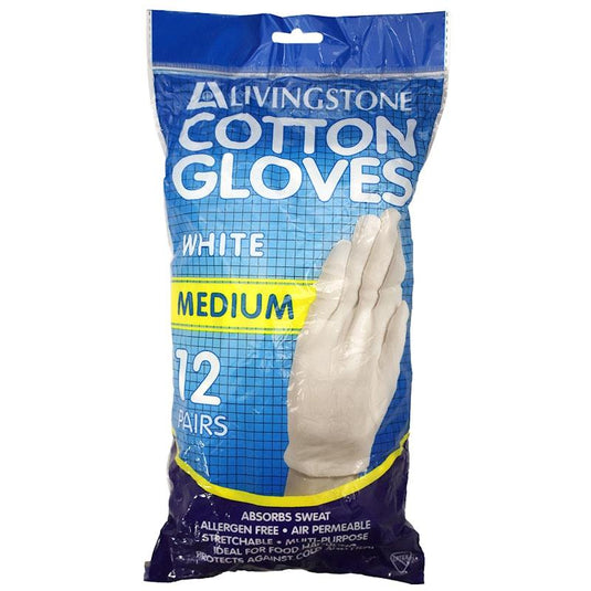 Livingstone Cotton Gloves Medium 12 Pairs/Bag