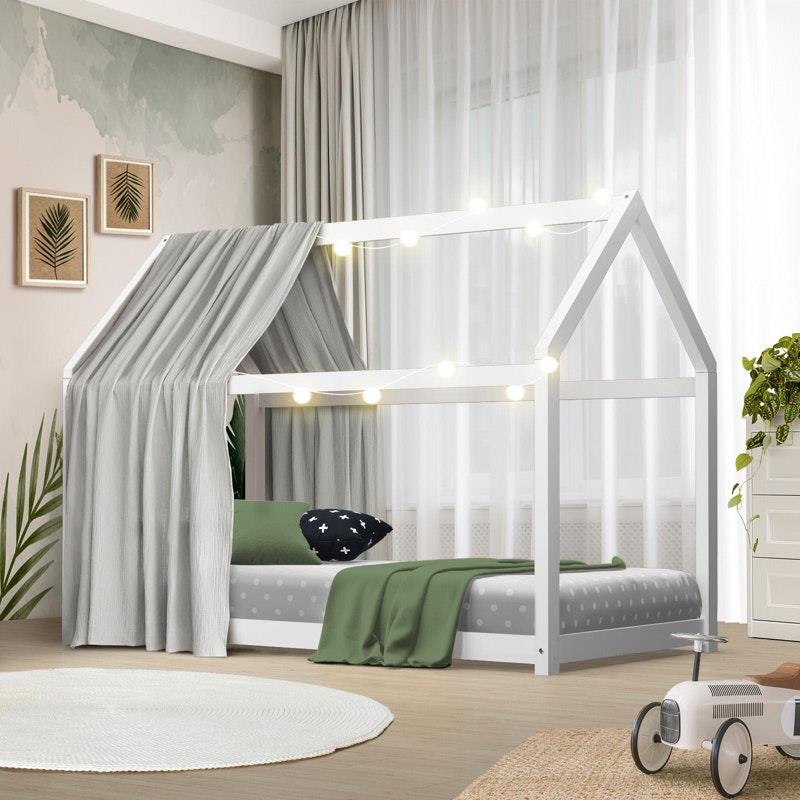 Load image into Gallery viewer, Oikiture Bed Frame Single Wooden Timber House Style Platform White 1unit
