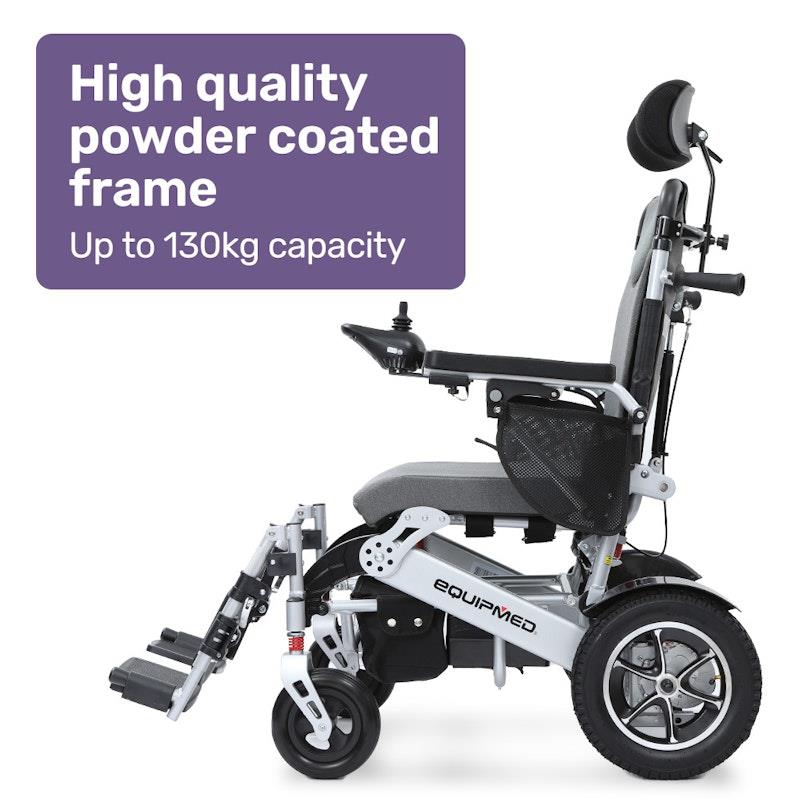 Load image into Gallery viewer, Equipmed Power Electric Wheelchair, Folding, Airline Approved, ARTG Certified, Recline Adjustment, Headrest, Aluminium Frame, Lithium Battery Grey
