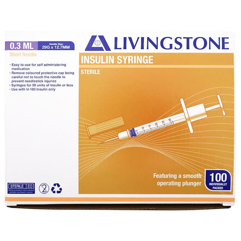 Load image into Gallery viewer, Livingstone Insulin Syringes 0.3mL White Plunger with Needle 29 Gauge Sterile 100 Pieces/Box
