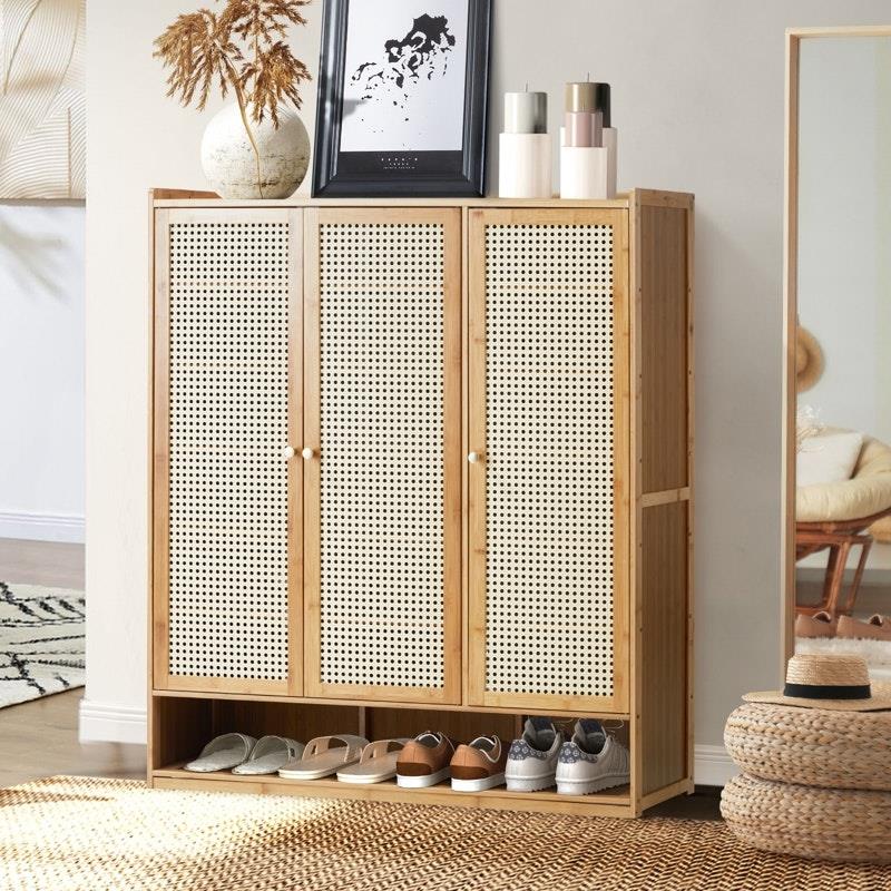 Load image into Gallery viewer, Oikiture Shoe Storage Cabinet Shoes Rack Organiser 7 Tier Shelf Rattan Brown
