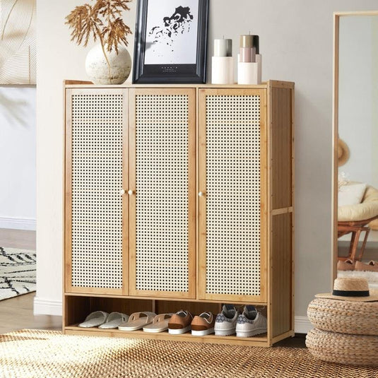 Oikiture Shoe Storage Cabinet Shoes Rack Organiser 7 Tier Shelf Rattan Brown