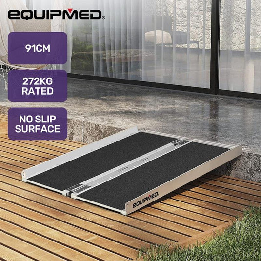 Equipmed 91cm Portable Folding Aluminium Access Ramp Black