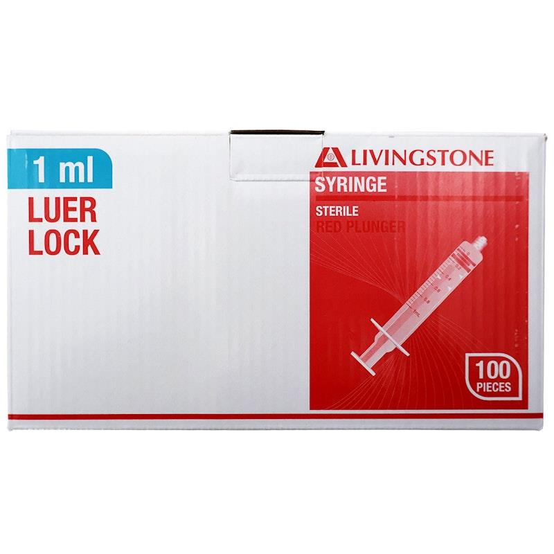 Load image into Gallery viewer, Livingstone Syringe Luer Lock Tip Red Plunger Sterile 1ml 100 Pieces/Box
