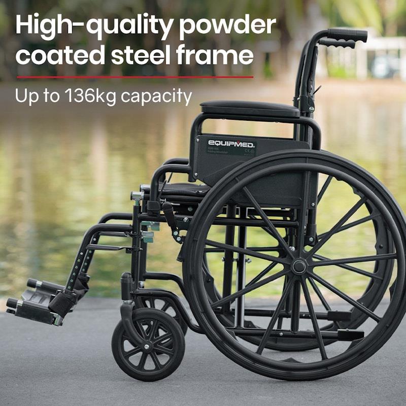 Load image into Gallery viewer, Equipmed 24 Inch Folding Wheelchair with Park Brakes Black
