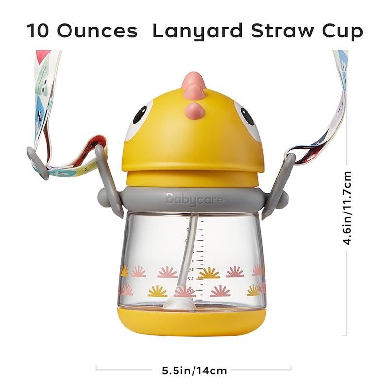Load image into Gallery viewer, Bc Babycare T-REX TOBY Weighted Straw Sippy Cup 300ml (with Strap) Yellow
