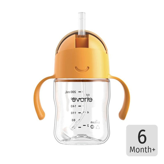 Evorie Tritan Baby 360 Straw Water Bottle Sippy Cup 200mL, Apricot 1Unit