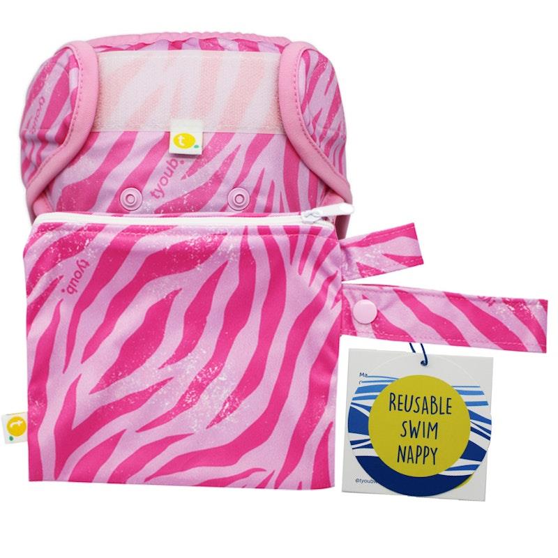 Load image into Gallery viewer, tyoub Adjustable Reusable Swim Nappy and Wet Bag - Tiger Pink One Size

