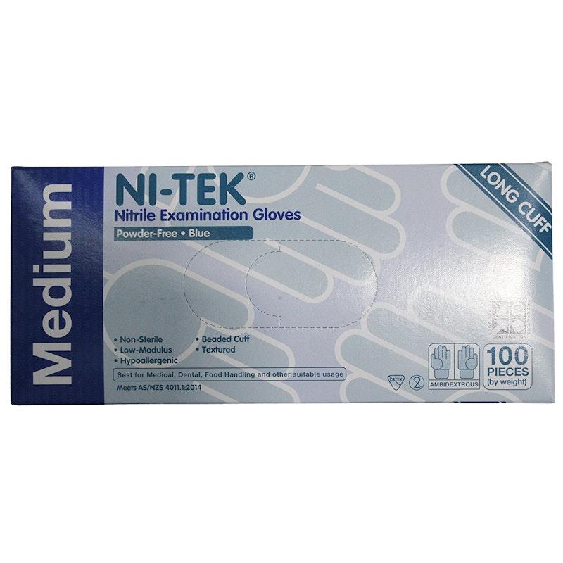 Load image into Gallery viewer, NI-TEK Nitrile Examination Gloves Long Cuff AS NZ Powder Free Medium 100 Pieces/Box
