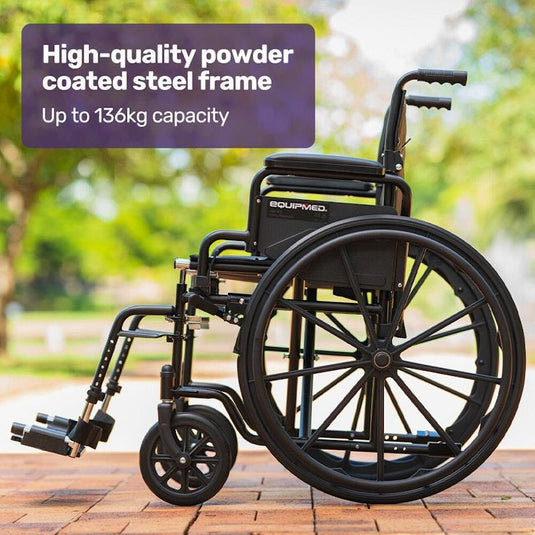 Equipmed 24 Inch Folding Wheelchair X-Large Black