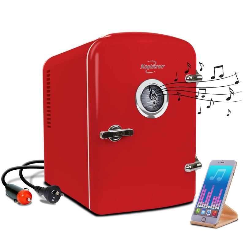 Load image into Gallery viewer, Koolatron Portable Retro Mini Fridge with Bluetooth Speaker Red 4 Litre
