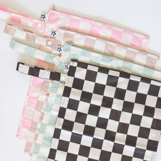 Tiny Twinkle Mess Proof Wet Bag 2 Pack Black & Sage Checkers