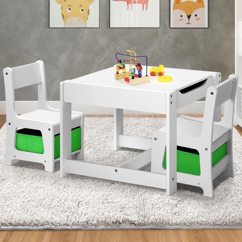 Load image into Gallery viewer, Oikiture Kids Table and Chair Set Storage Box Toys Wooden Play Activity Desk Green &amp; White
