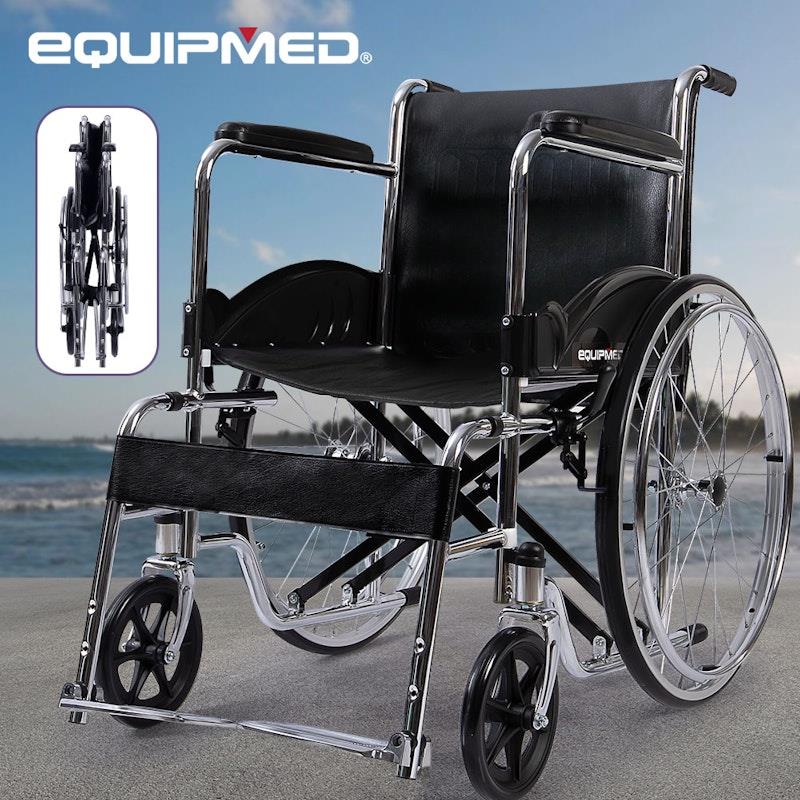 Load image into Gallery viewer, Equipmed Folding Manual Wheelchair Self Propelled Black
