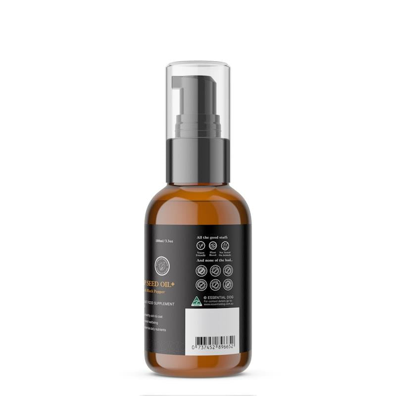 Load image into Gallery viewer, Essential Dog 100% Raw Hemp Seed Oil for Dogs: Turmeric and Black Pepper 4x100ml
