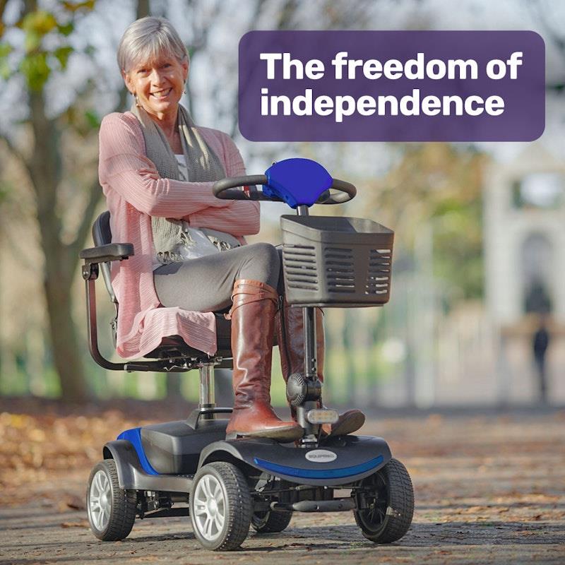 Load image into Gallery viewer, Equipmed Pathline Mid-Sized Electric Mobility Scooter For Elderly Black &amp; Blue
