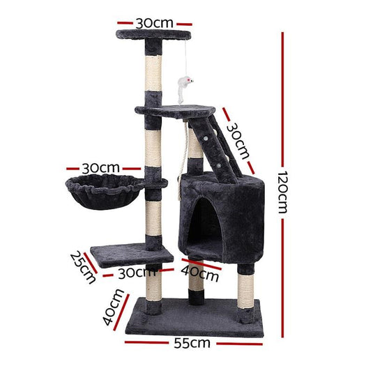 i.Pet Tower Scratching Post Scratcher Wood Condo House Bed Toys 120cm Cat Tree Dark Grey