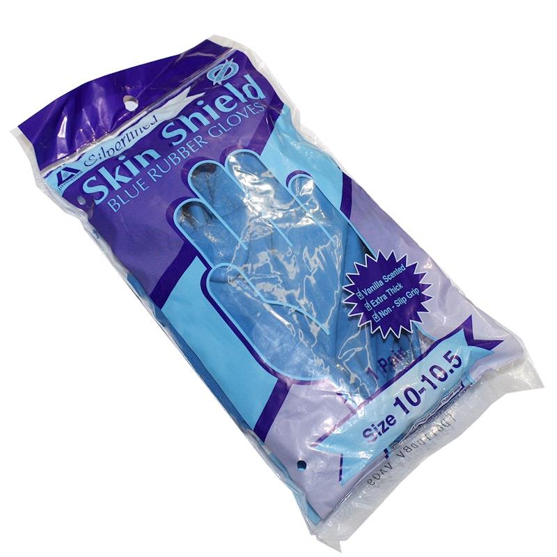 Load image into Gallery viewer, Skin Shield Silver Lined Natural Rubber Gloves Vanilla Scented Pair Blue Size 10-10.5
