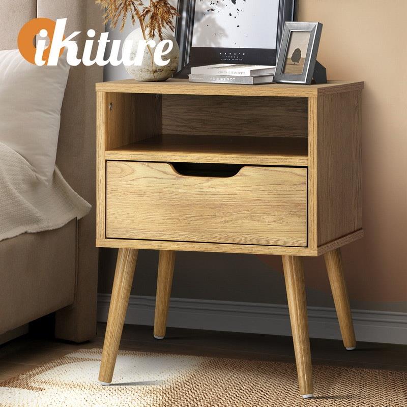 Load image into Gallery viewer, Oikiture Bedside Table Drawers Side Tables Nightstand Bedroom Cabinet Wood Natural
