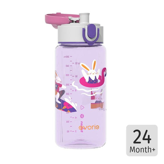 Evorie Tritan Kids Drinking Spout Water Bottle 380mL, Purple Bunny 1Unit