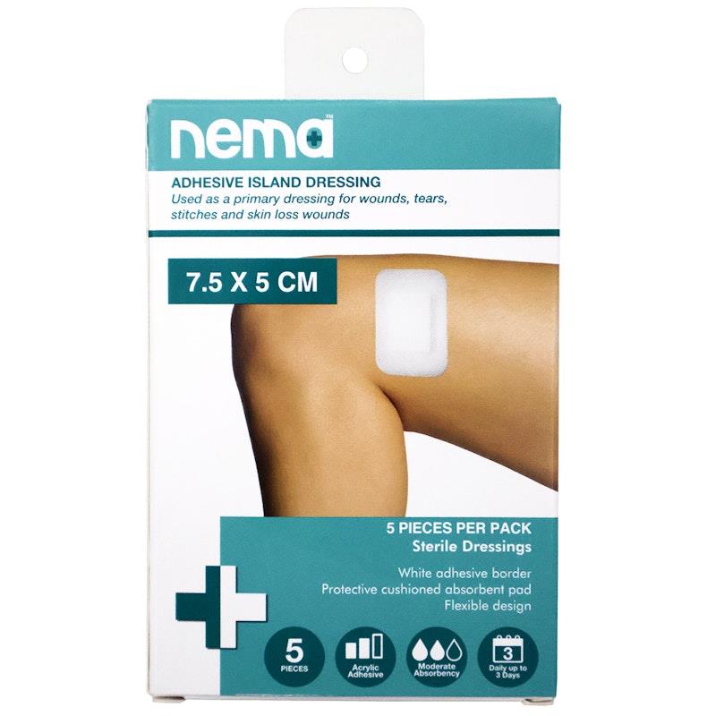 Load image into Gallery viewer, Nema Adhesive Island Dressing Non-Adherent Pad Sterile 7.5 x 5cm 5 Pieces/Box
