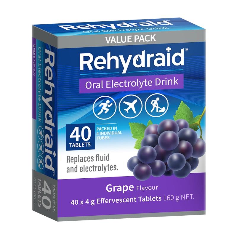 Load image into Gallery viewer, Rehydraid Electrolyte Effervescent Tablets Grape 6x40 Packs
