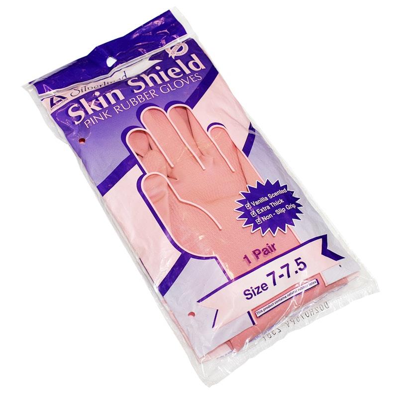 Load image into Gallery viewer, Skin Shield Silver Lined Natural Rubber Gloves Vanilla Scented Pair Pink Size 7-7.5
