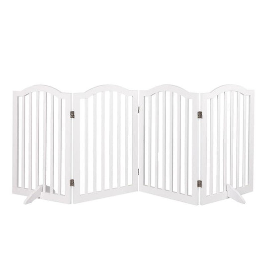 PaWz Wooden Pet Gate Dog Fence Safety Stair Barrier Security Door 4 Panels White 1Pack