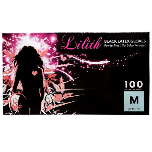 Lilith Salon Latex Gloves Powder Free Black Medium 100 Pieces/Box