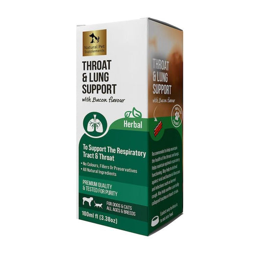 Natural Pet Supplements Throat and Lung Support Bacon Flavour Liquid 100ml