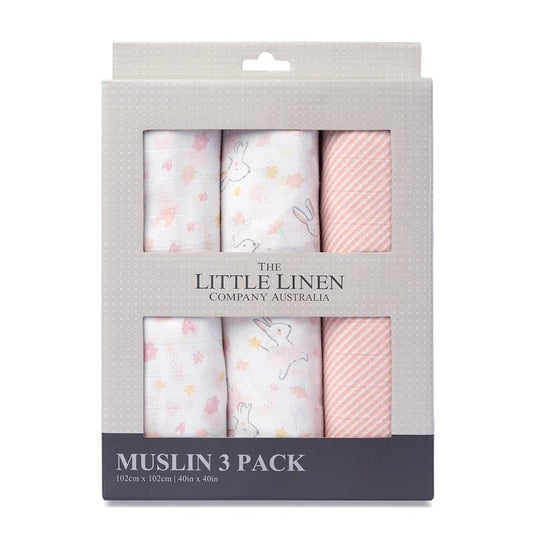 The Little Linen Company Muslin Swaddle 3Pk Prints - Ballerina Bunny