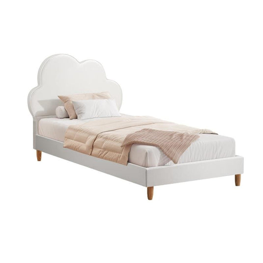 Oikiture Bed Frame Single Size Cloud Kids Bed Frame Leather White