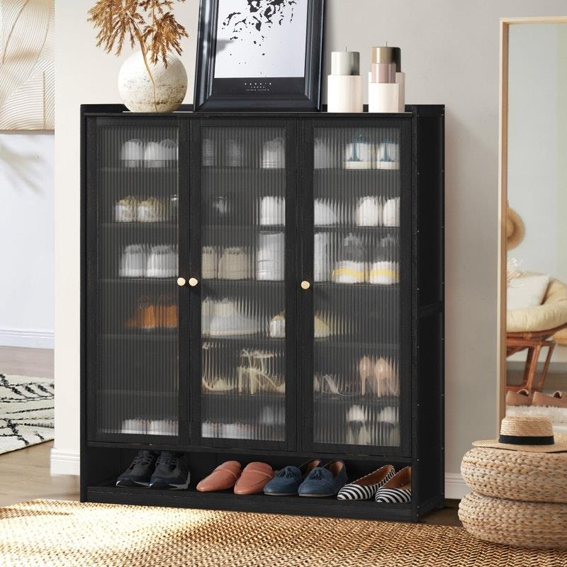 Load image into Gallery viewer, Oikiture Shoe Cabinet Shoes Storage Rack Organiser 3 Doors Shelf Black
