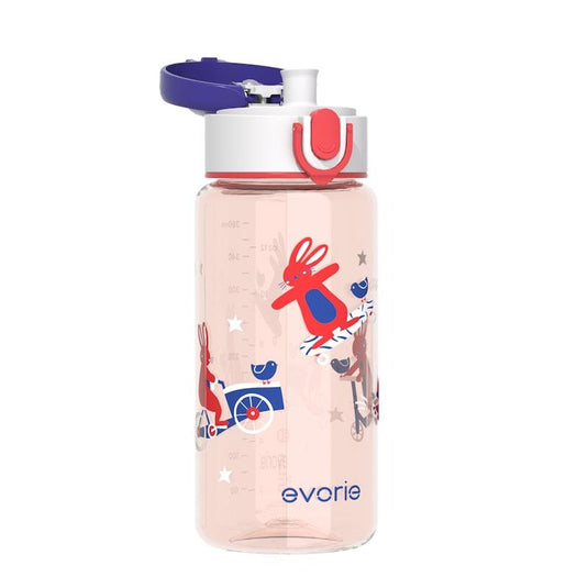 Evorie Tritan Kids Drinking Spout Water Bottle 380mL, Red Rabbit 1Unit
