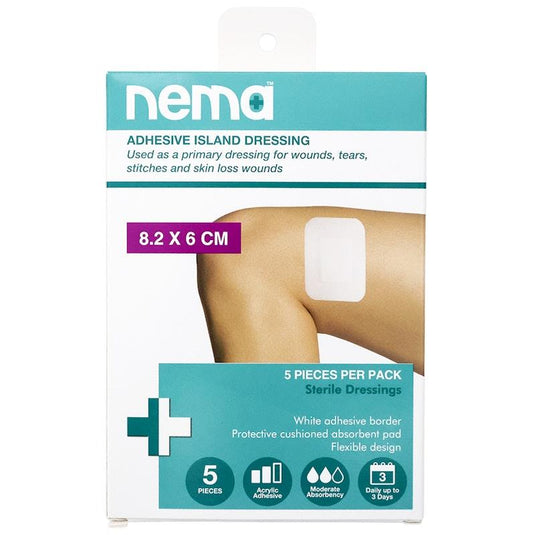Nema Adhesive Island Dressing Non-Adherent Pad Sterile 8.2 x 6cm 5 Pieces/Box