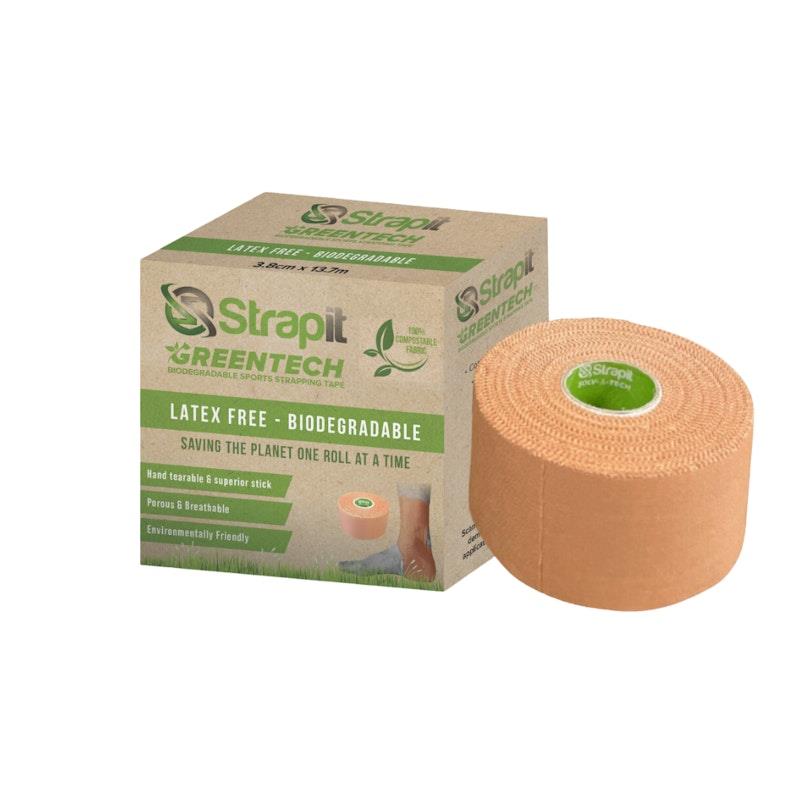 Load image into Gallery viewer, Strapit Greentech Biodegradable &amp; Compostable Sports Strapping Tape + Fixit Hypoallergenic Adhesive Underwrap 2 Pack

