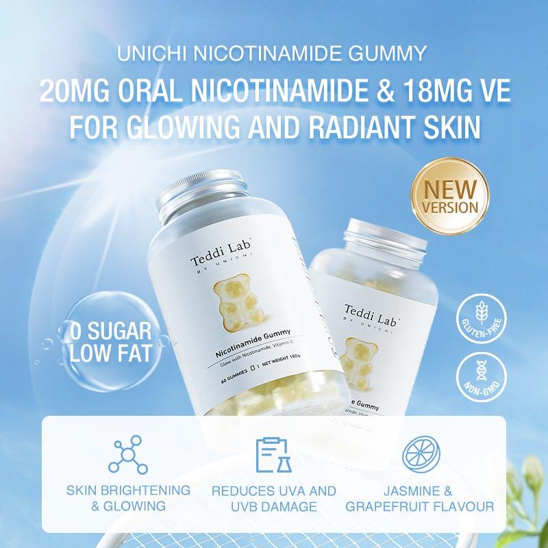 Load image into Gallery viewer, Teddi Lab by Unichi Nicotinamide Gummy 60s x3-Vitamin E Skin Brightening &amp; Glow Packs
