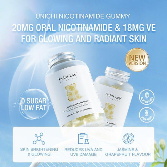 Teddi Lab by Unichi Nicotinamide Gummy 60s x3-Vitamin E Skin Brightening & Glow Packs
