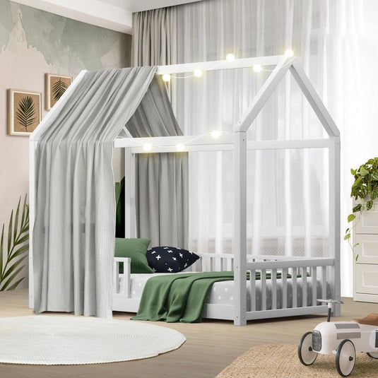 Oikiture Bed Frame Kids Wooden Timber House Frame Single