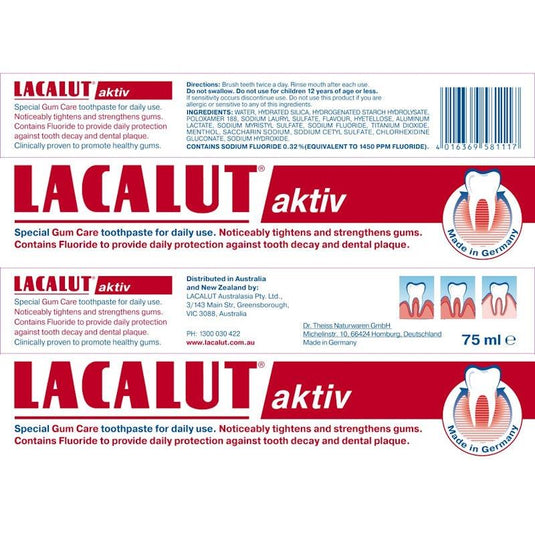 Lacalut Activ, German Gum Repair, Anti-Gingivitis Toothpaste - 3 Tubes x 75ml Pack