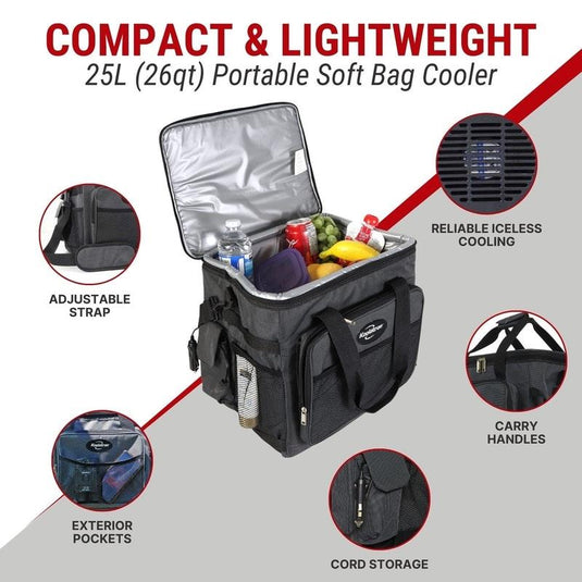 Koolatron 12V Soft Cool Bag 25L, Plug In Car Fridge Grey/Black