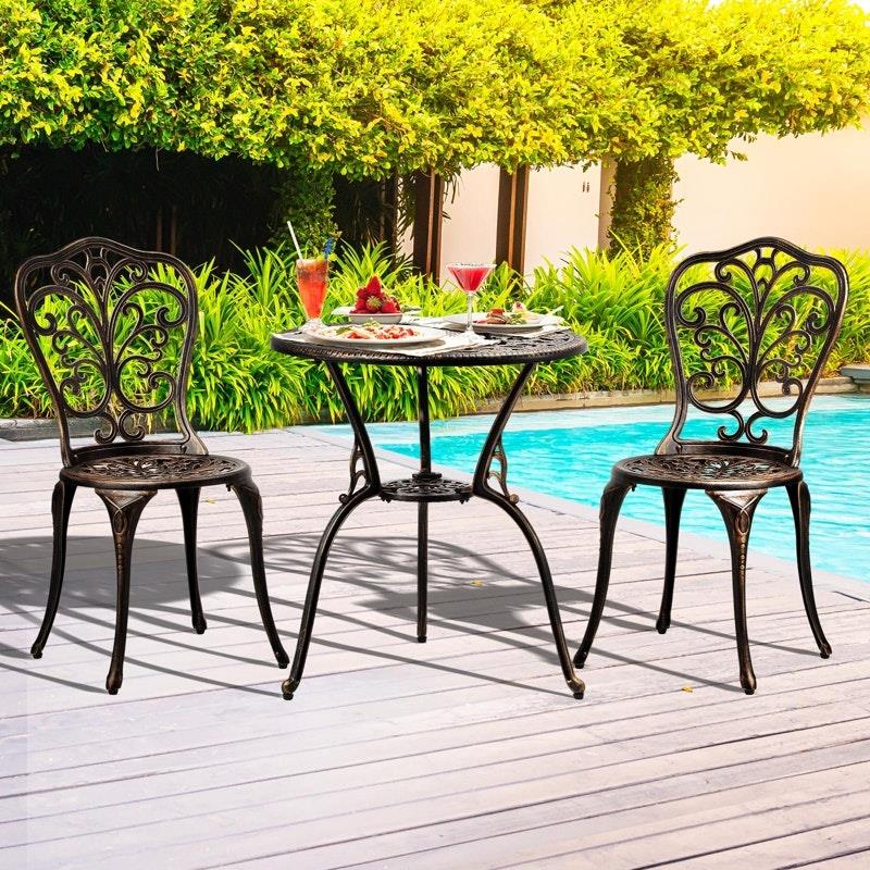 Load image into Gallery viewer, Livsip Bistro Furniture Setting 3 Piece Chairs Table Patio Indoor/Outdoor Set Bronze
