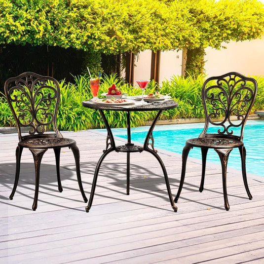 Livsip Bistro Furniture Setting 3 Piece Chairs Table Patio Indoor/Outdoor Set Bronze