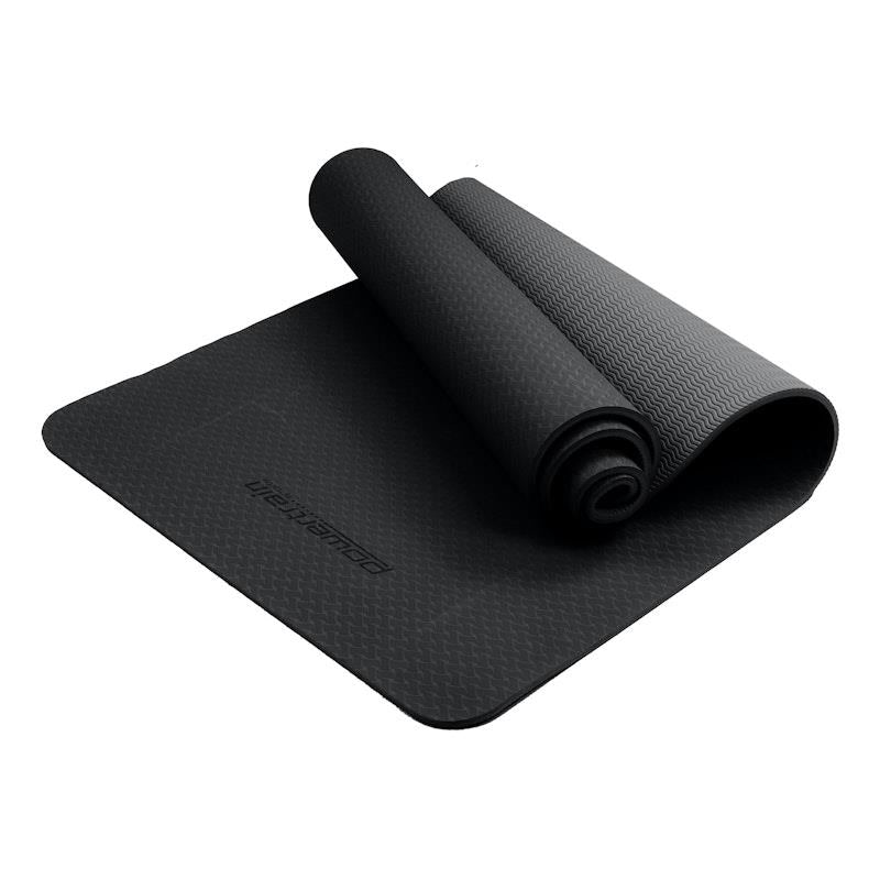 Load image into Gallery viewer, Powertrain TPE Yoga Pilates Exercise Mat 6mm Black
